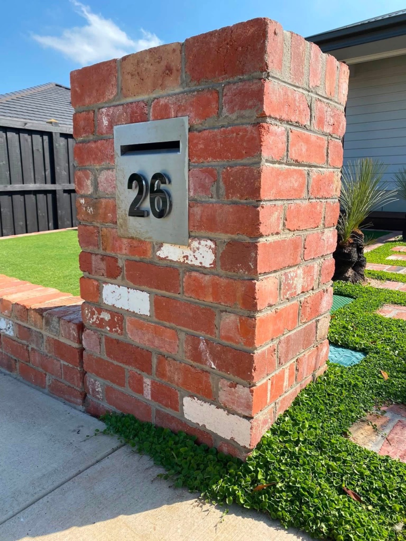Recycled brick letterbox and finishing brickwork